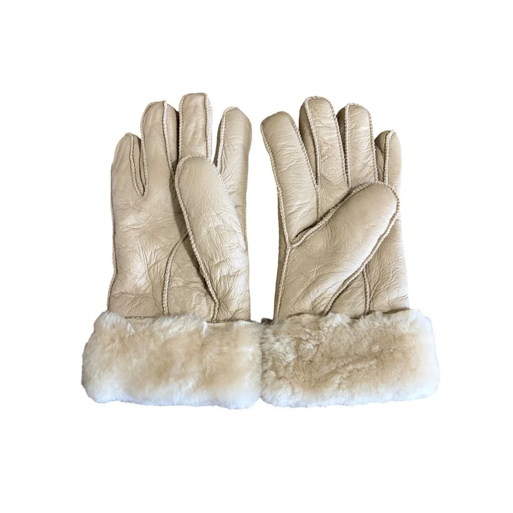 UGG‎ Australia Women Sand Sheepskin Shearling Lined Gloves Beige NWOT Med